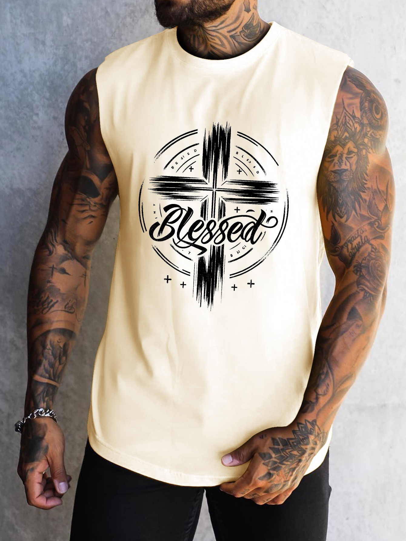 Outdoor Sports - Large-sized men's cross-patterned printed vest, fitness