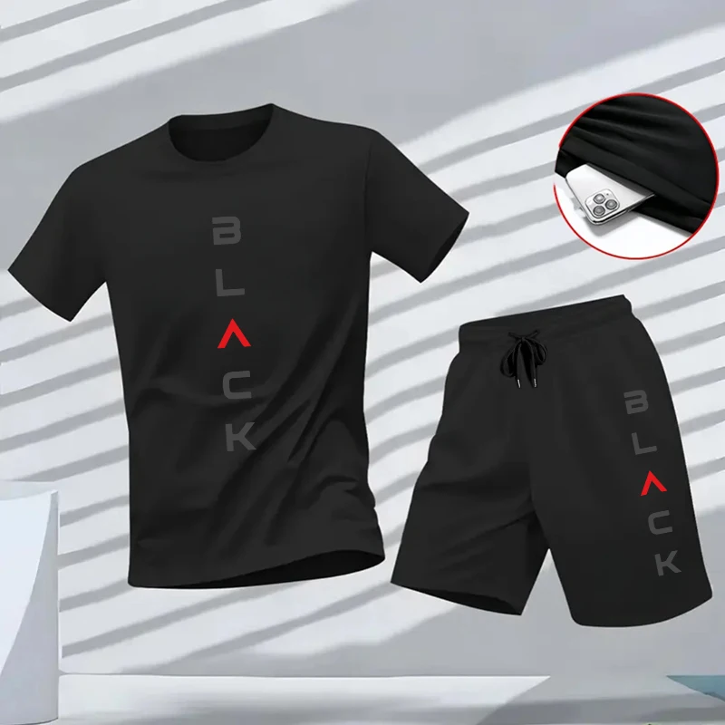 Summer Men's Black Letter Prin - Outdoor Sports Outfit recensione e prezzo