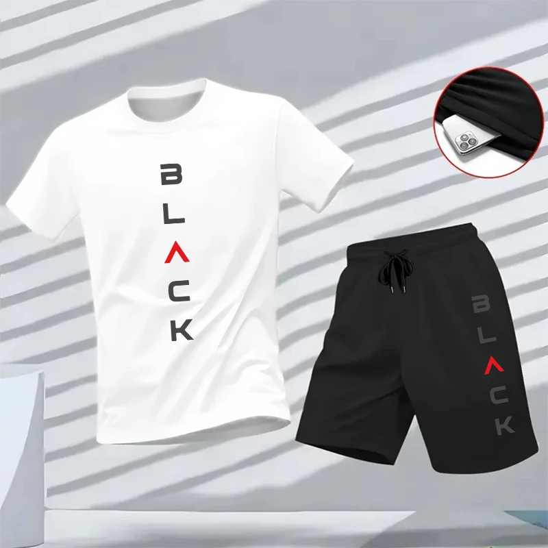 Summer Men's Black Letter Prin - Outdoor Sports Outfit recensione e prezzo